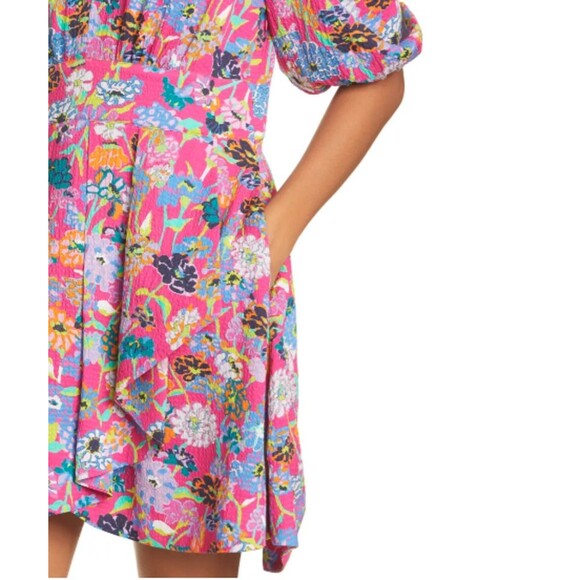 Tanya Taylor Nat Women’s Silk Mini Dress size 2 NWOT V-Neck Hot Pink Floral $495 - Picture 2 of 12